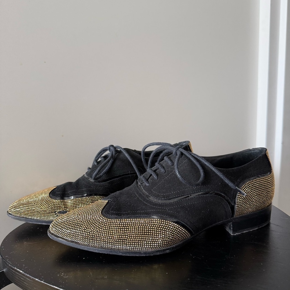 Giuseppe Zanotti Black Suede Gold Studded Lace-Up Oxfords - US 6 (36) - Picture 3 of 7